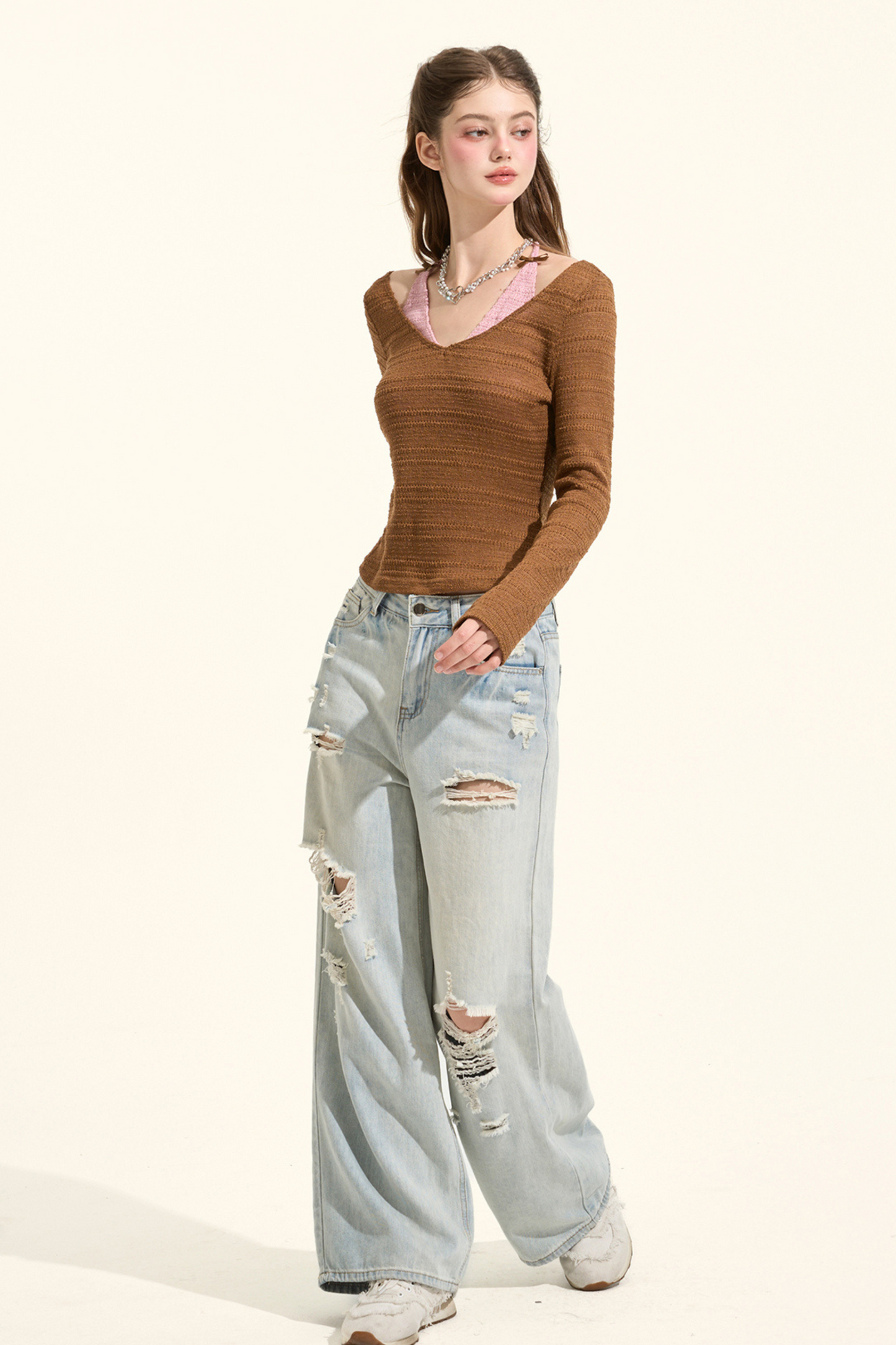 スイートキャメルカラースリムトップス