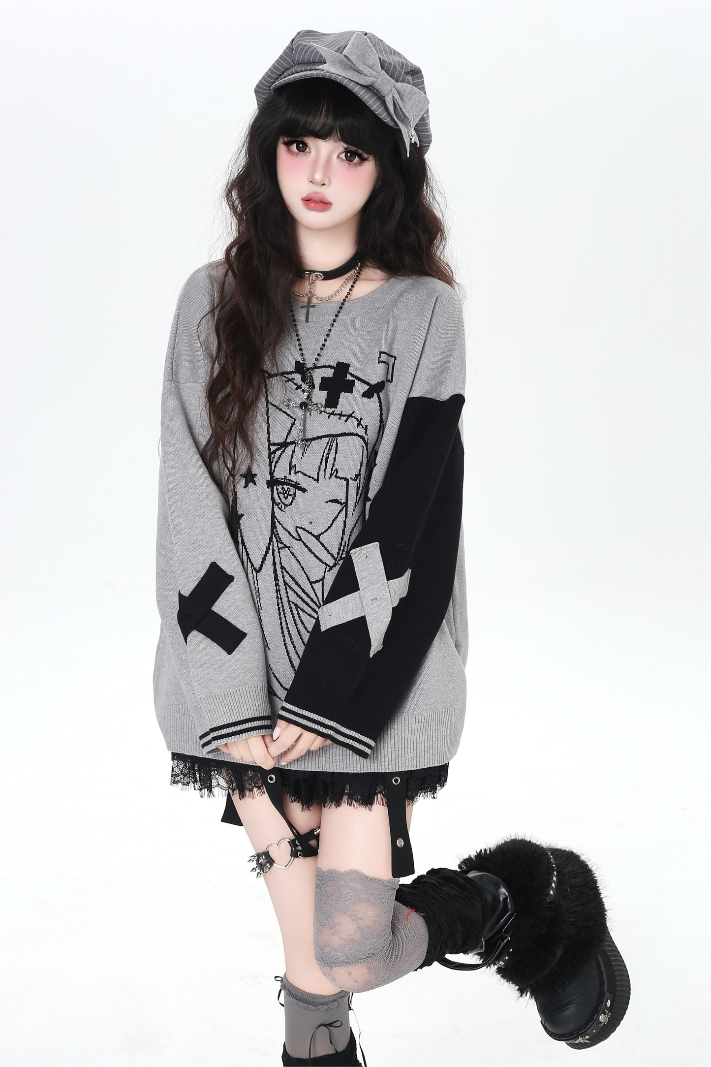 Rabbit Ear Bicolor Loose Sweater