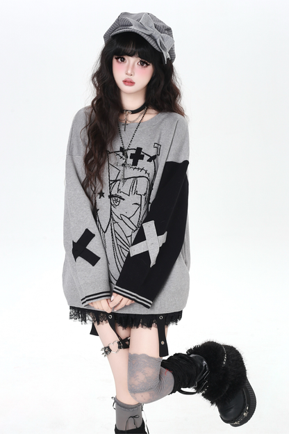 Rabbit Ear Bicolor Loose Sweater