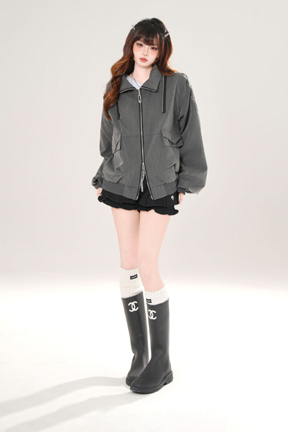 モードチェックフードジャケット