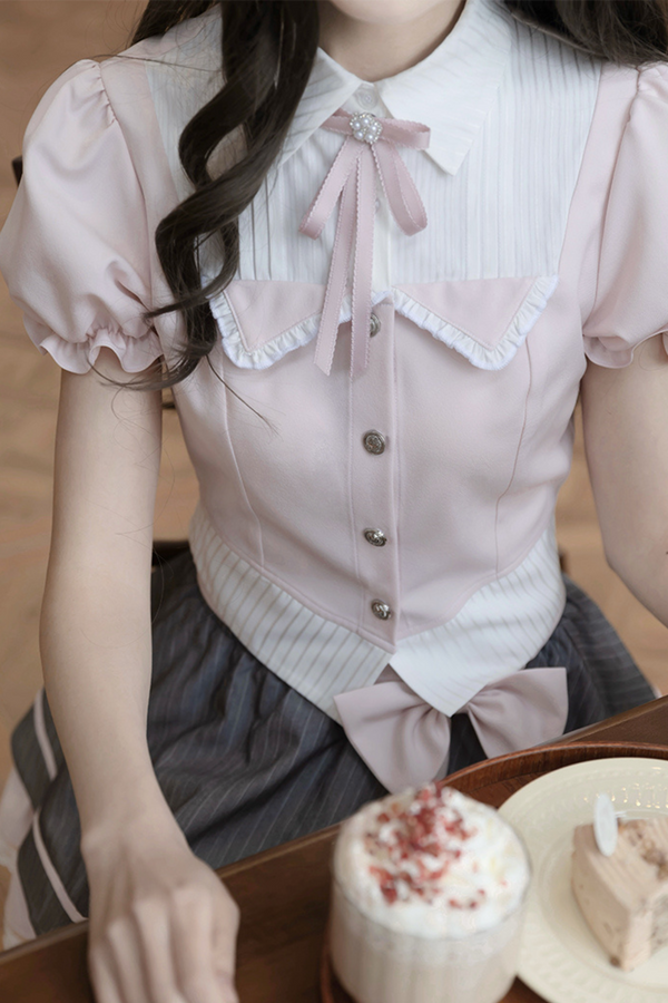 Sweet block shirt + pleated skirt