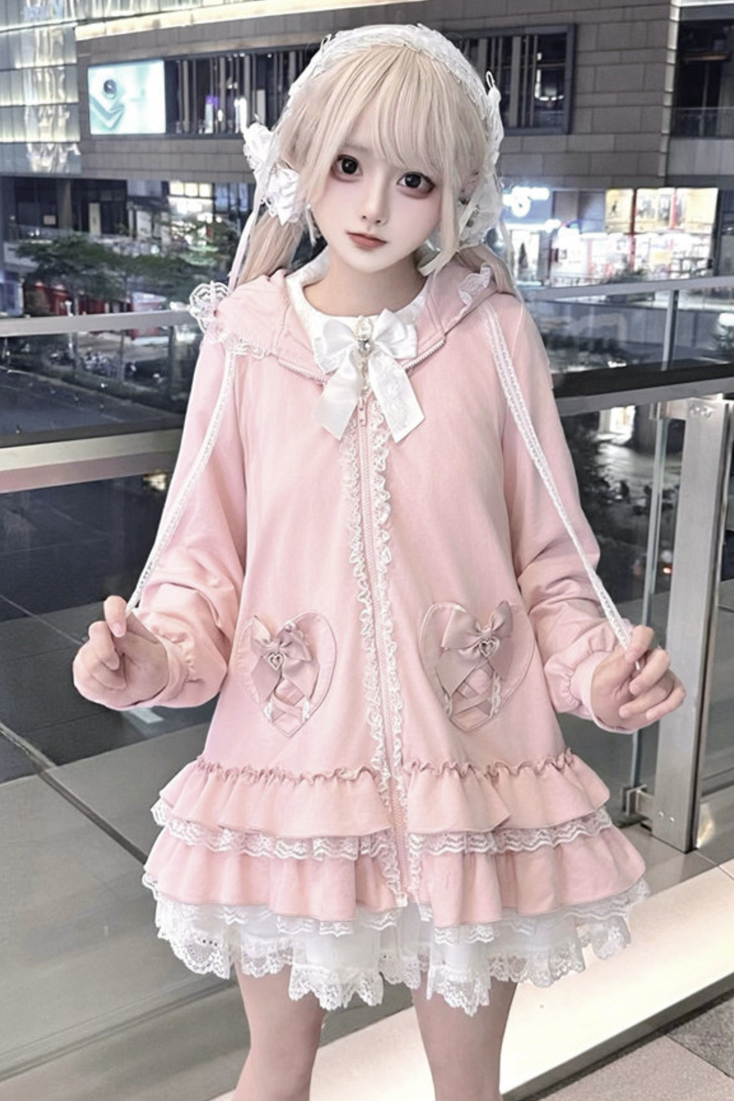 스위트 하트 토끼 후드 프릴 재킷