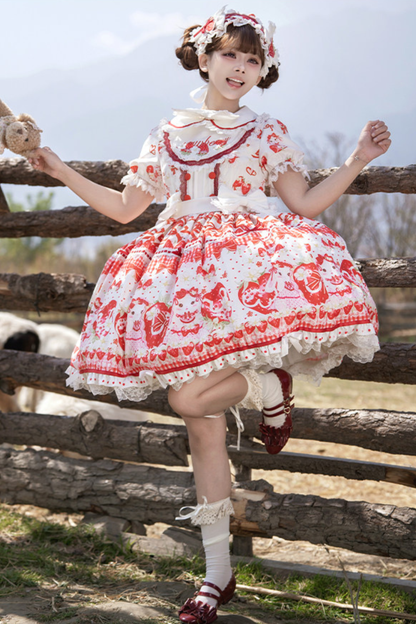 レッドベリーロリータドレス+リボン+ヘアバンド