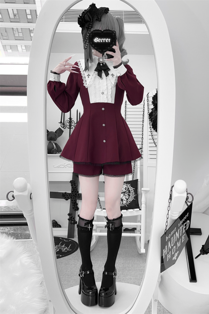 Cross Ruffle Collar Peplum Top + Shorts