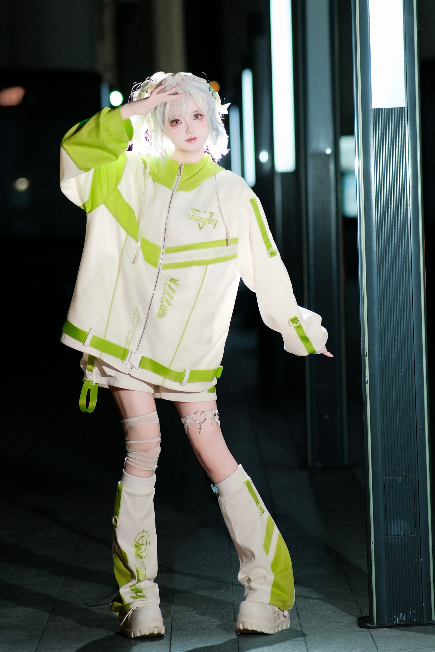 サブカルサイバージャケット+ショートパンツ+レッグカバー