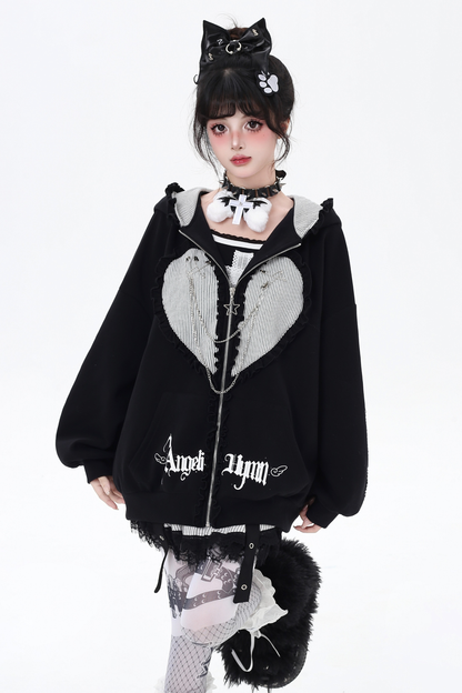 Love Heart Bunny Hooded Loose Hoodie
