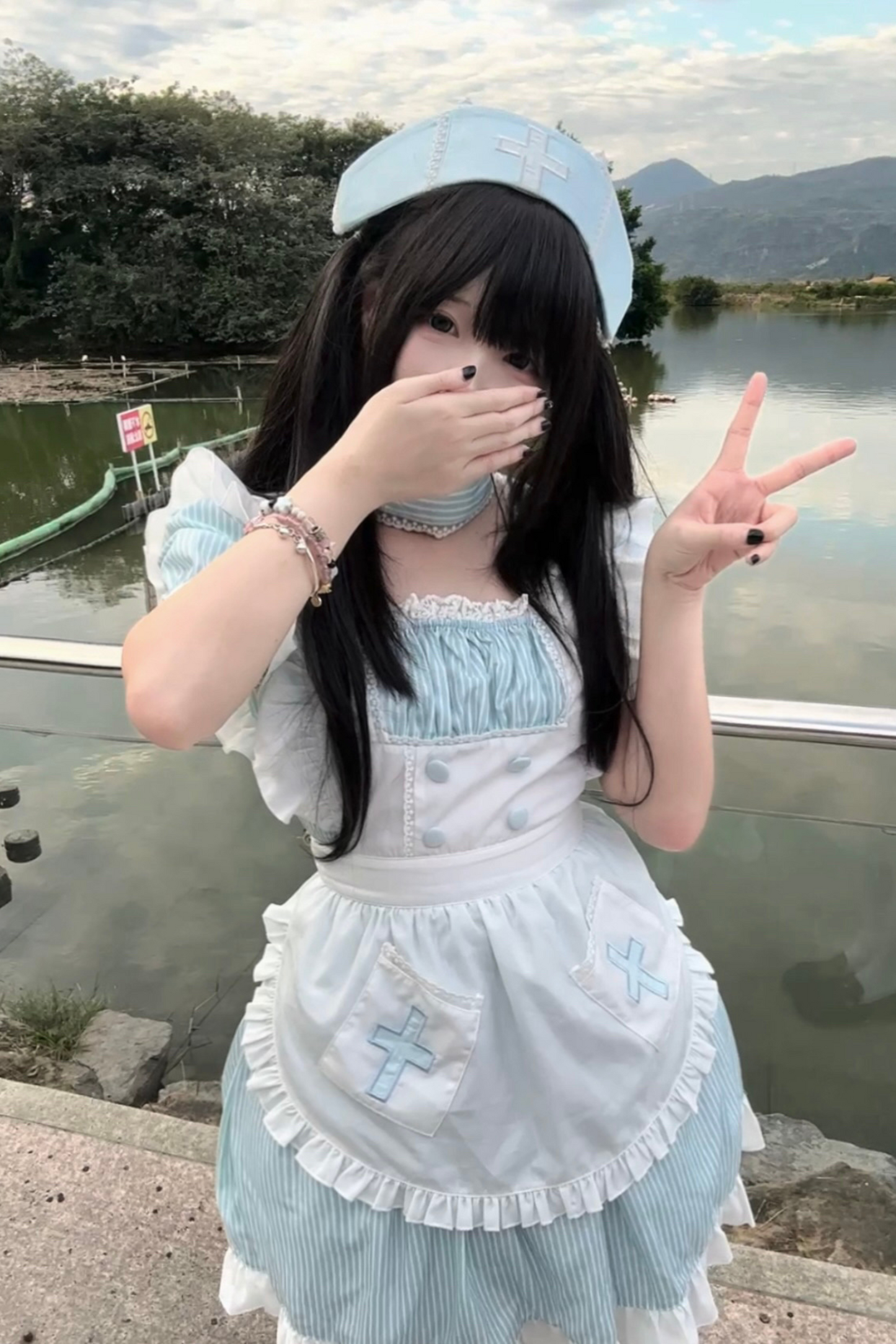 Angel Aqua Maid Apron Dress + Nurse Hat