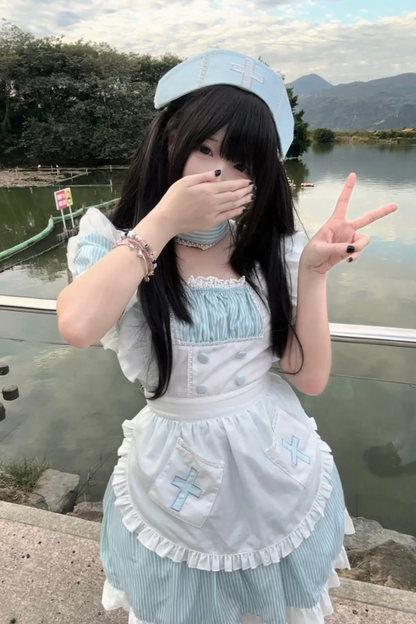 Angel Aqua Maid Apron Dress + Nurse Hat