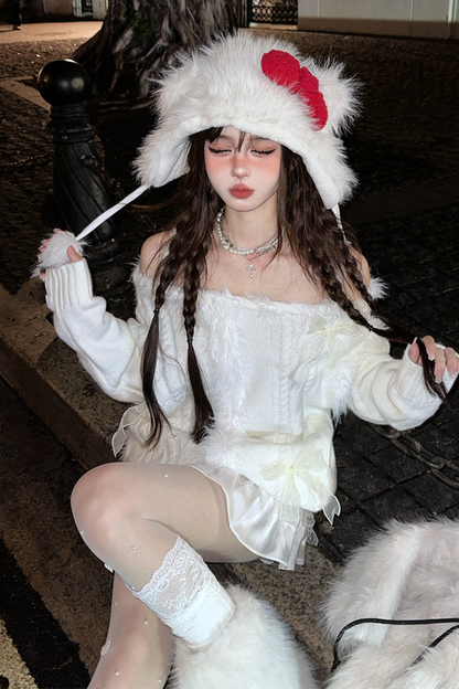 スノーベルベットオフショルダーニット