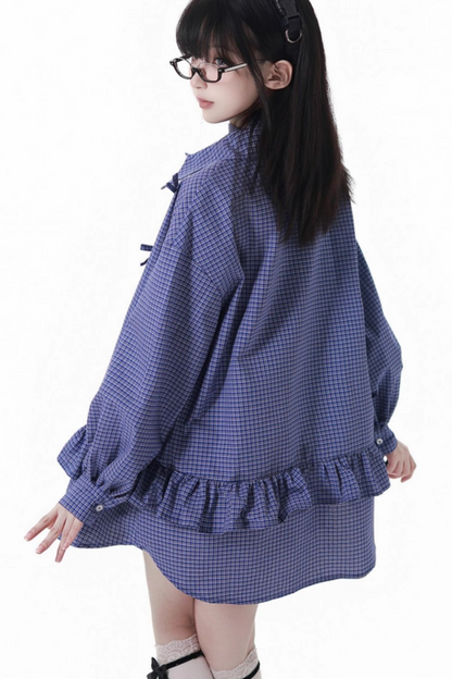 Check Tie Blouse Ursus Camisole + Skirt + Short Top