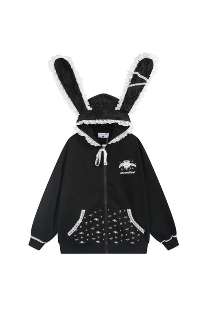Lace Bunny Hooded Loose Hoodie