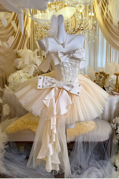 [Vorbestellung bis 31. März] Ewiger Edelstein-Hochzeitsrock + Schal + Ärmel + Schleier + Schleppe