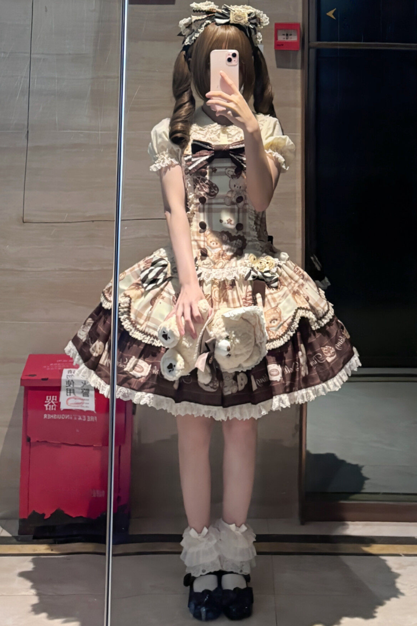 ベアティーパーティーロリータドレス+ジャンパースカート+シャツ+カチューシャ+ブローチ+エプロン