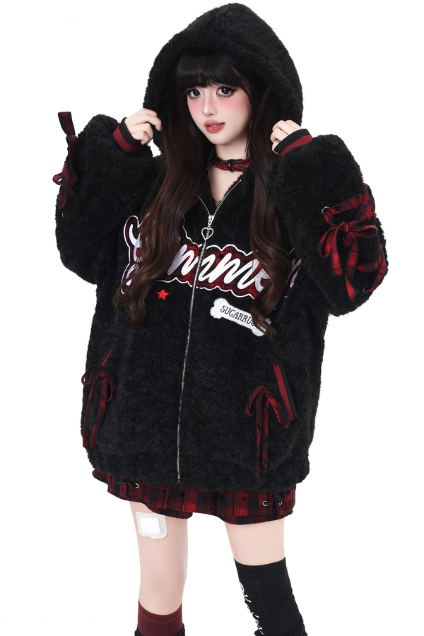 Logo lace-up arm lambswool jacket