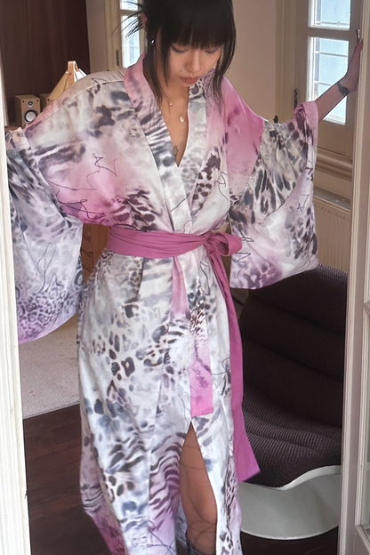 ヒョウ柄浴衣+リボン帯