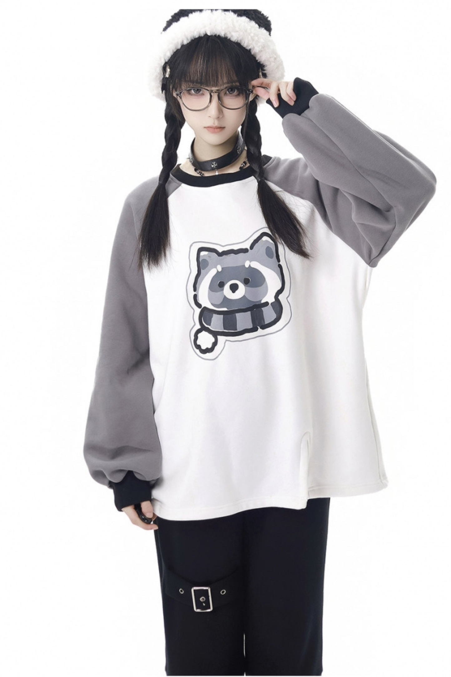 Tanuki fur jacket + sweatshirt + skirt + pants + leg covers