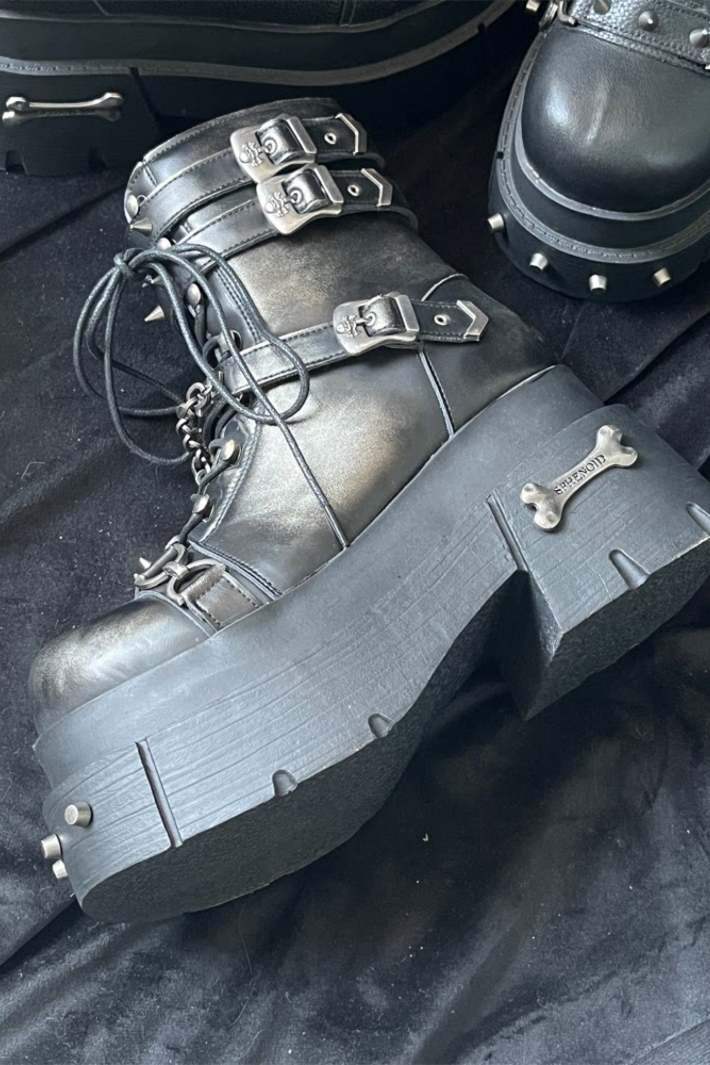 가죽 펑크 플랫폼 부츠