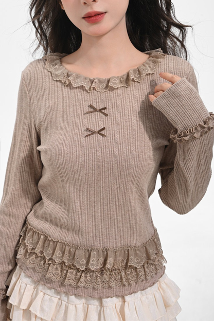 リボンフリルトリムトップス