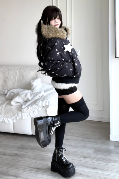 Fur Hood Cloth Design Down Jacket