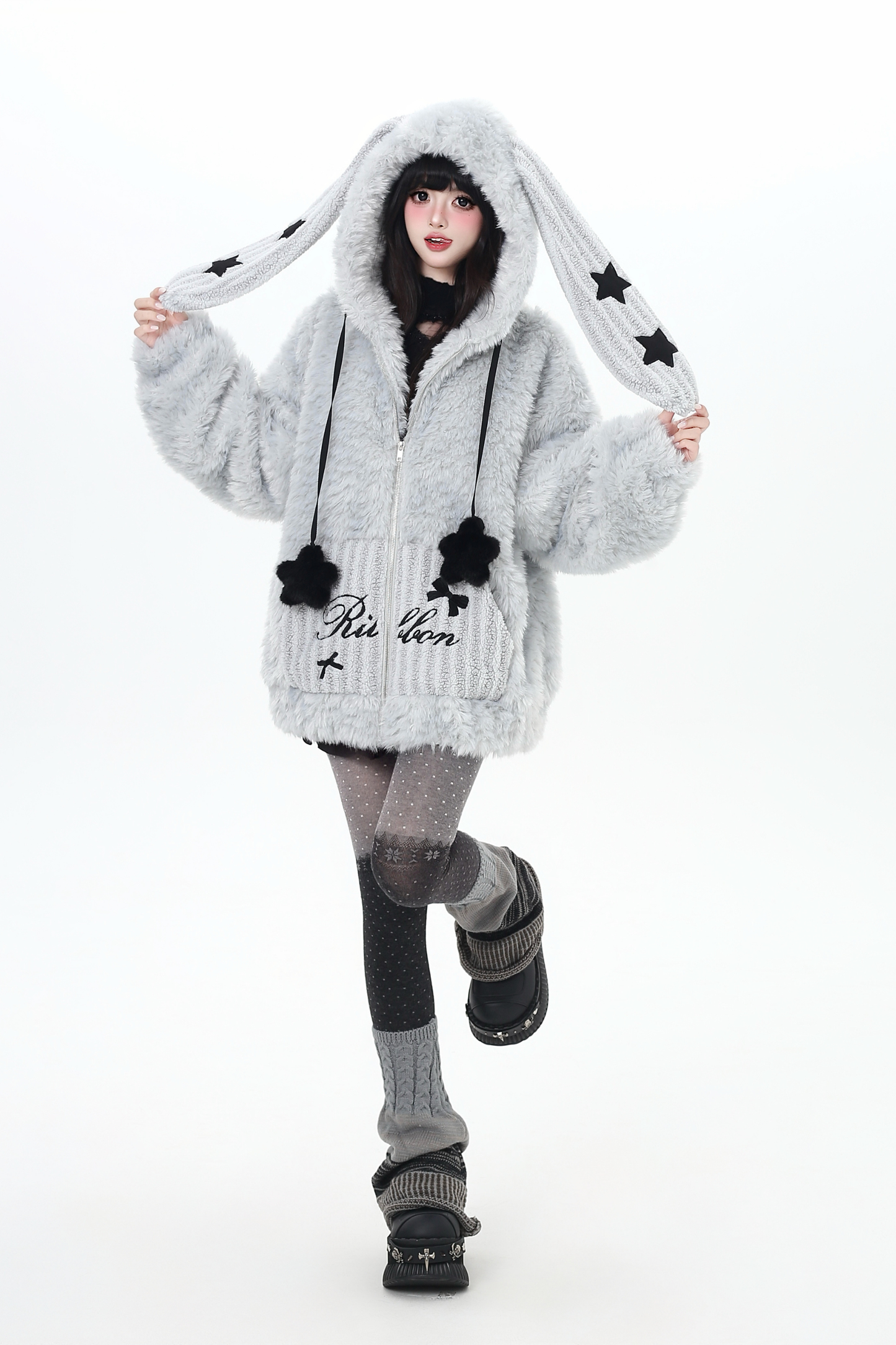 Bunny Ear Fur Hooded Coat