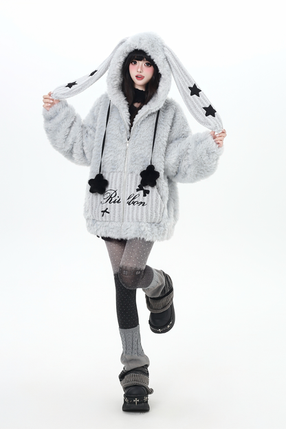 Bunny Ear Fur Hooded Coat