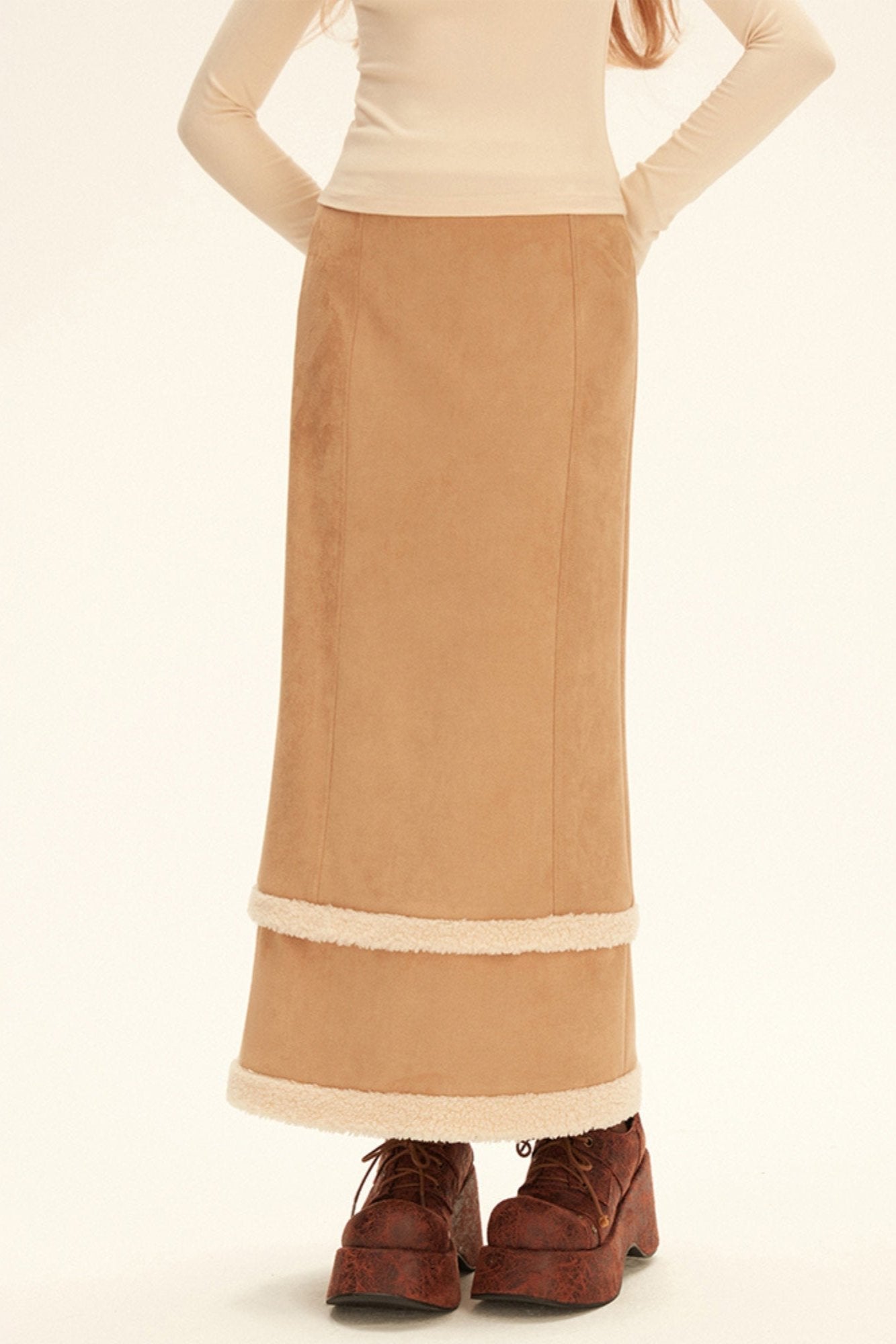 Brown Plash Mailer Slit Skirt