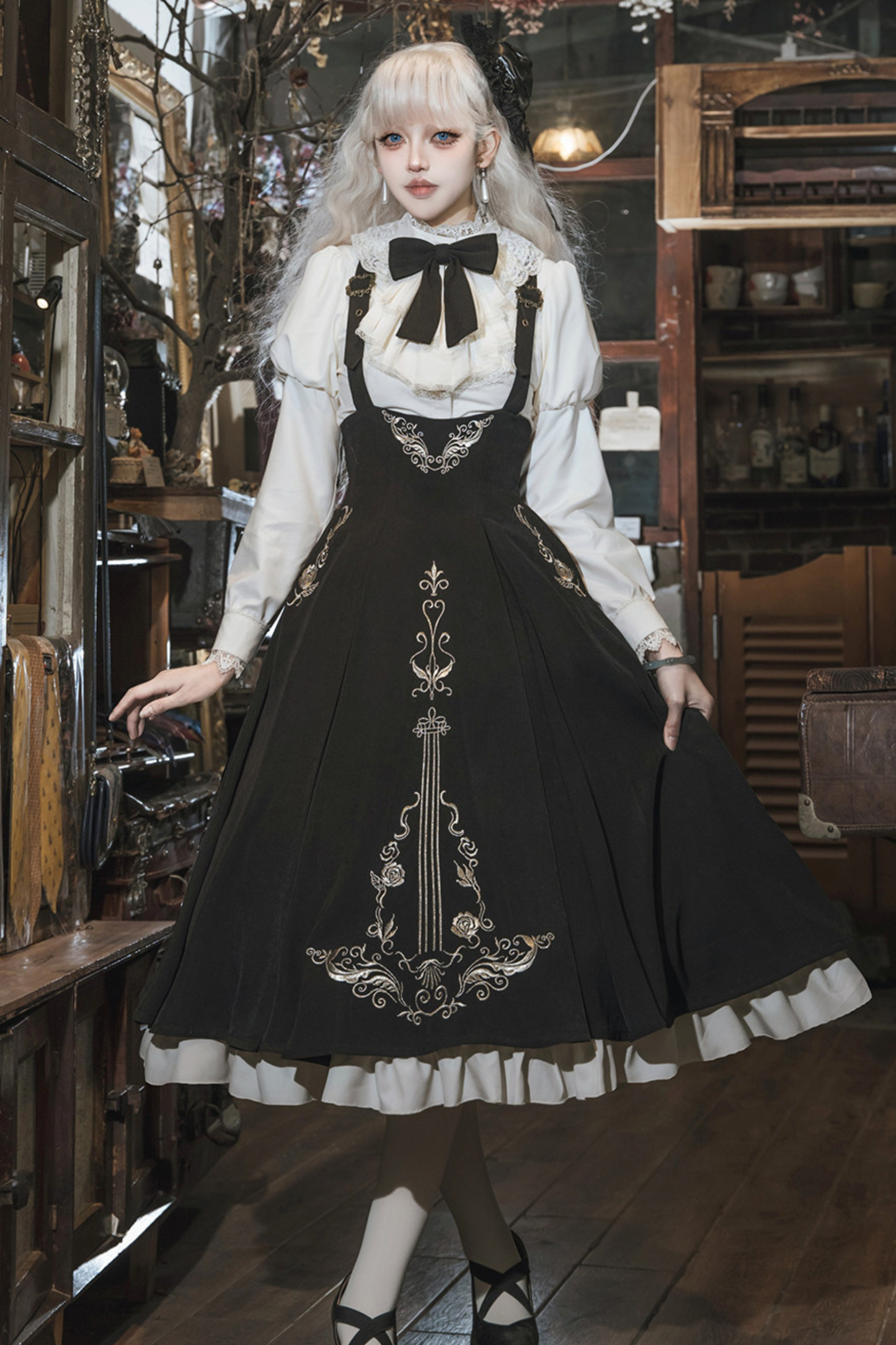 【予約商品】ゴシックダークサスペンダーロングドレス+シャツ+ジャケット