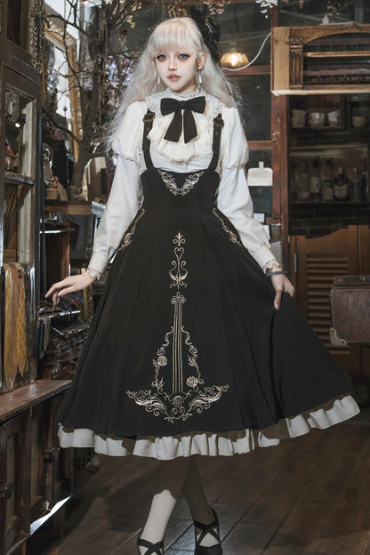 【予約商品】ゴシックダークサスペンダーロングドレス+シャツ+ジャケット