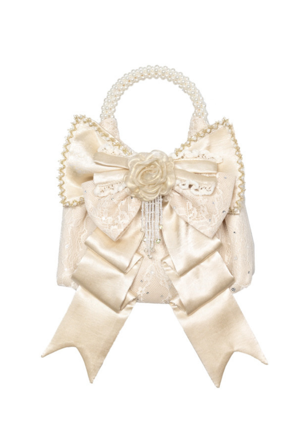 サテンリボンパールハンドバッグ