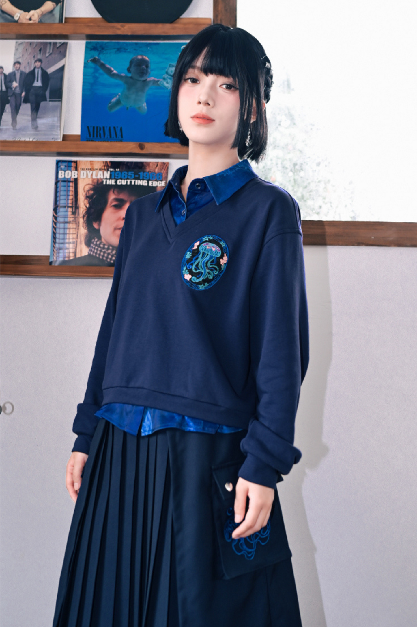 Faux Two-piece College Tops