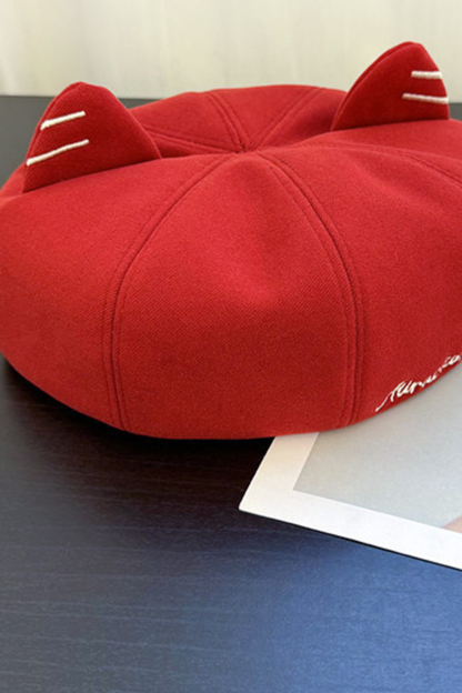 Cat Ear Embroidery Beret