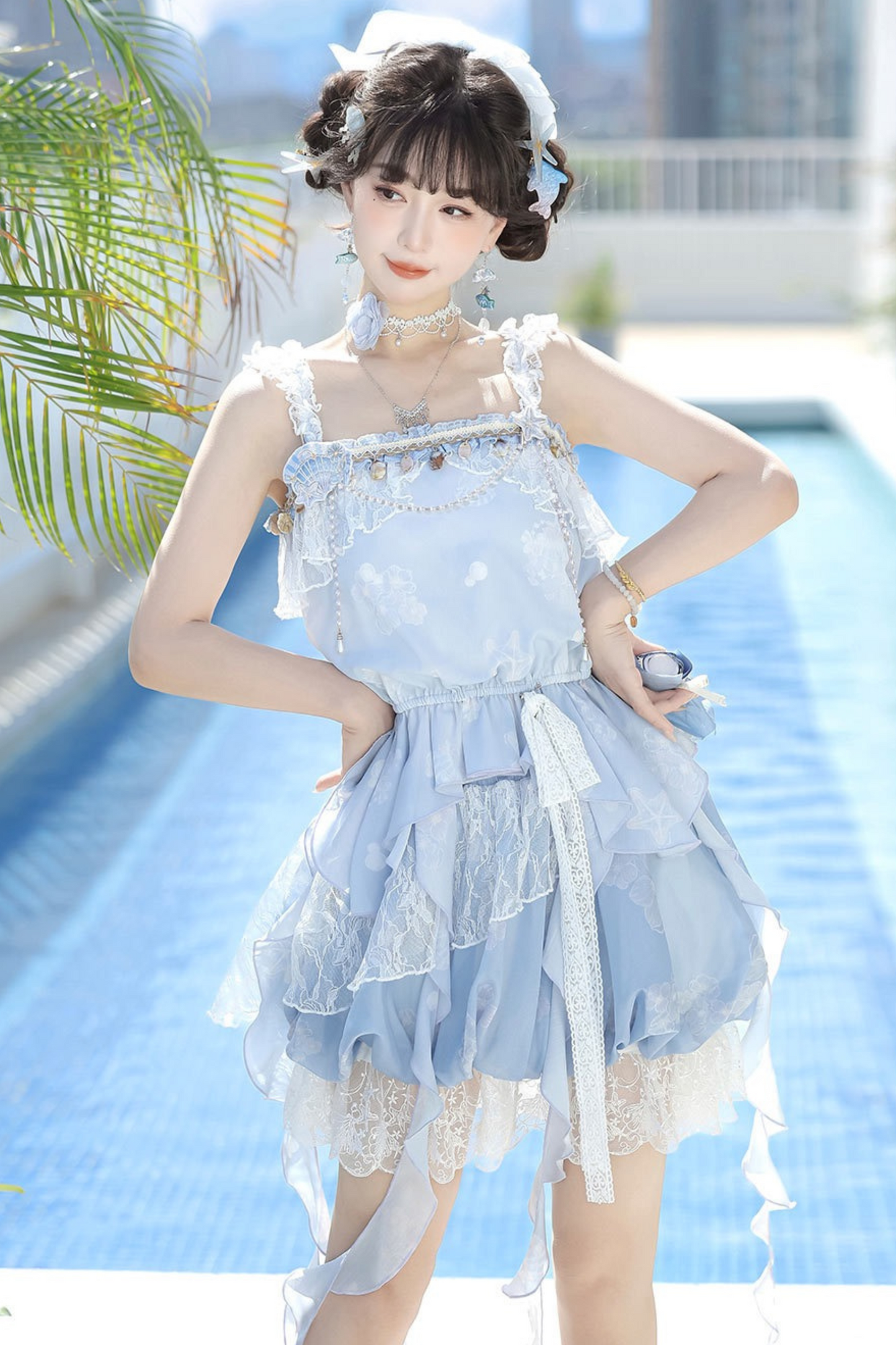 アイスブルースイートキャミソール+バルーンスカート