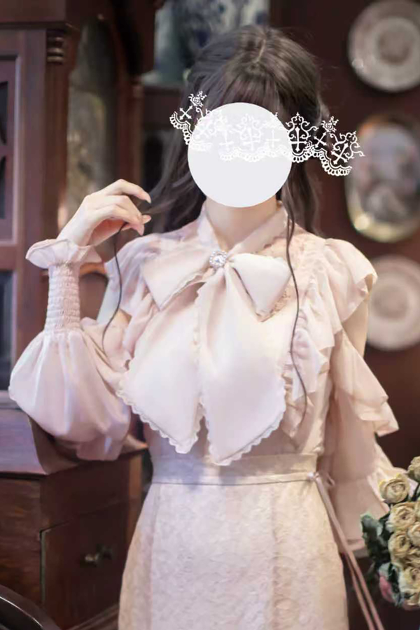 エレガントクリアシフォンビッグリボンシャツ+マーメイドスカート