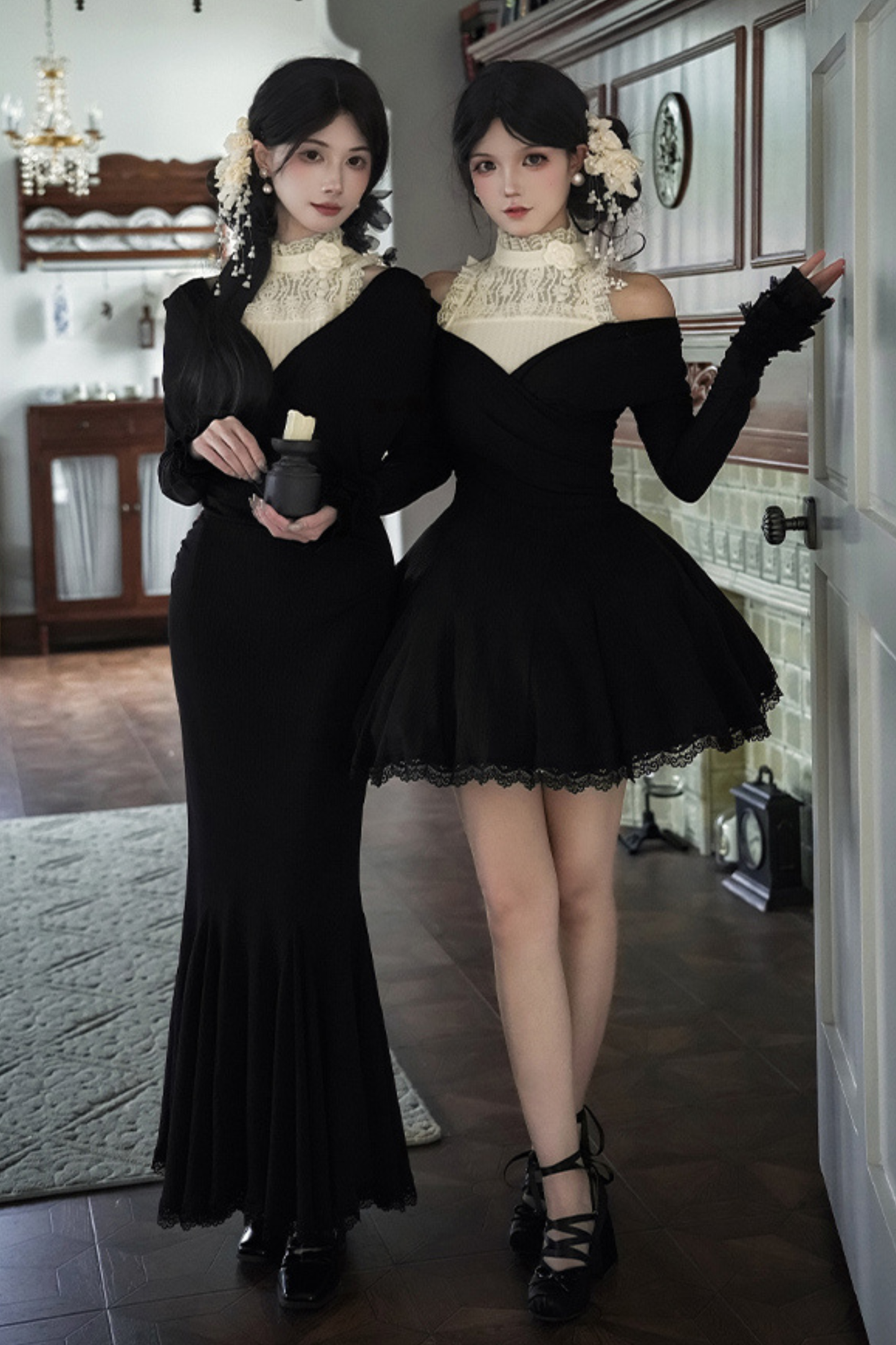 ローVネックニットストレッチスリムワンピース