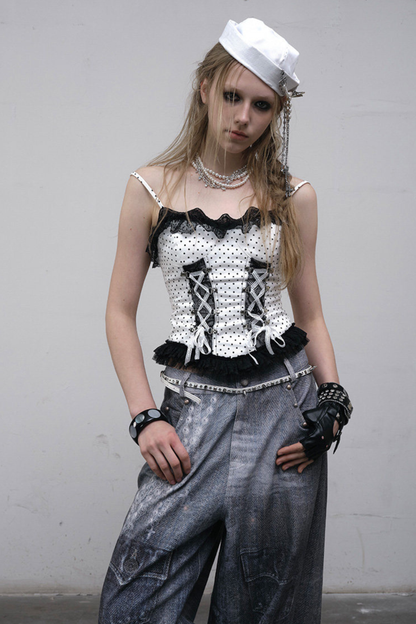 Dark Punk Punktmuster-Schnür-Unterhemd