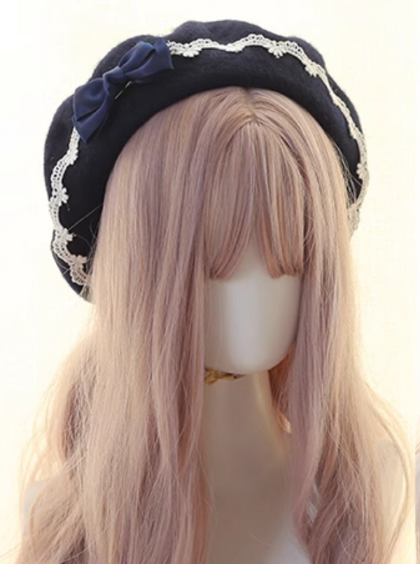 リボンレースベレー帽