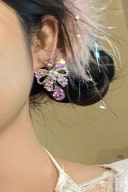 Sweet Love Pink Ribbon Earrings + Feather Hair Clips