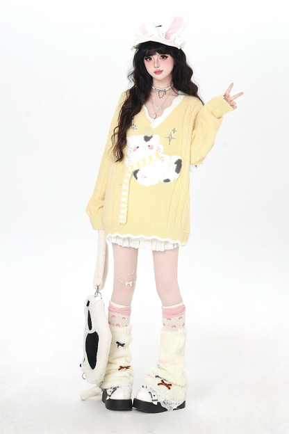 Vネックルーズキャットニット