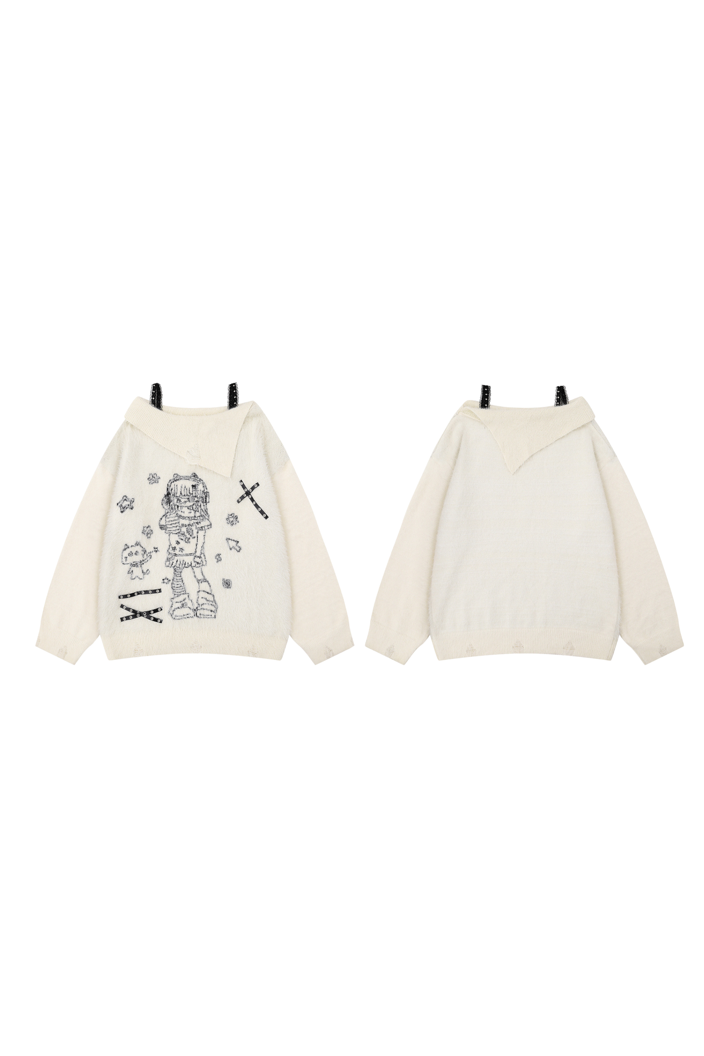 Anime Illustration Off-Shoulder Loose Tops