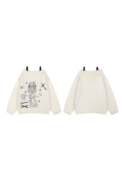 Anime Illustration Off-Shoulder Loose Tops