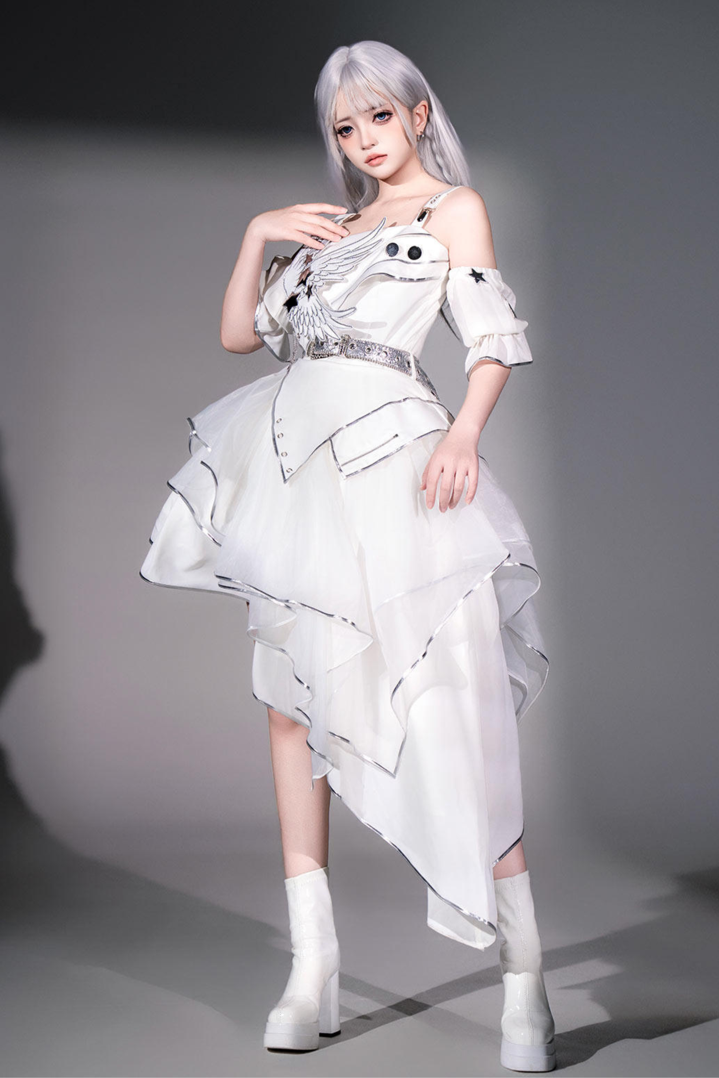银色赛博朋克洛丽塔连衣裙+袖子+腰带
