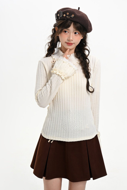 レースフリルハイネックトップス