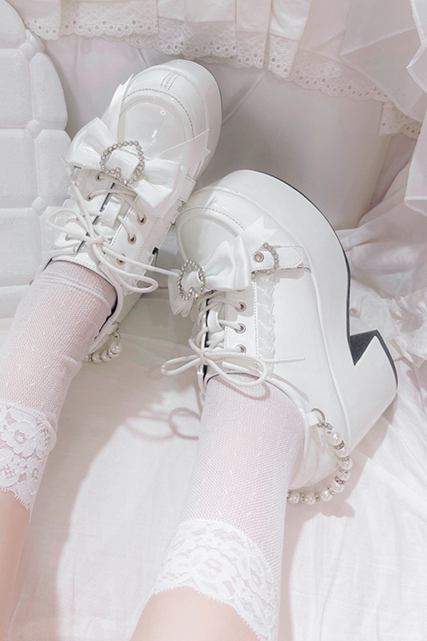 Mine ribbon pearl strap doll subculture shoes