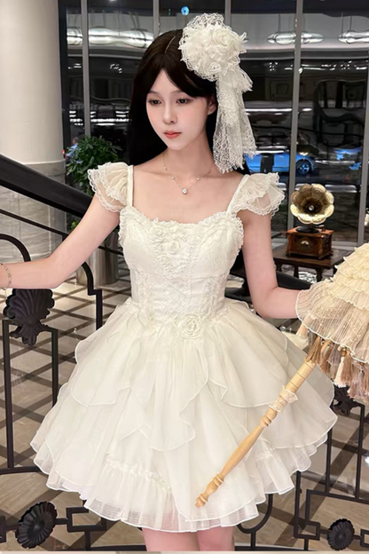 ホワイトムーンフィッシュボーンライトプリンセスロリータドレス