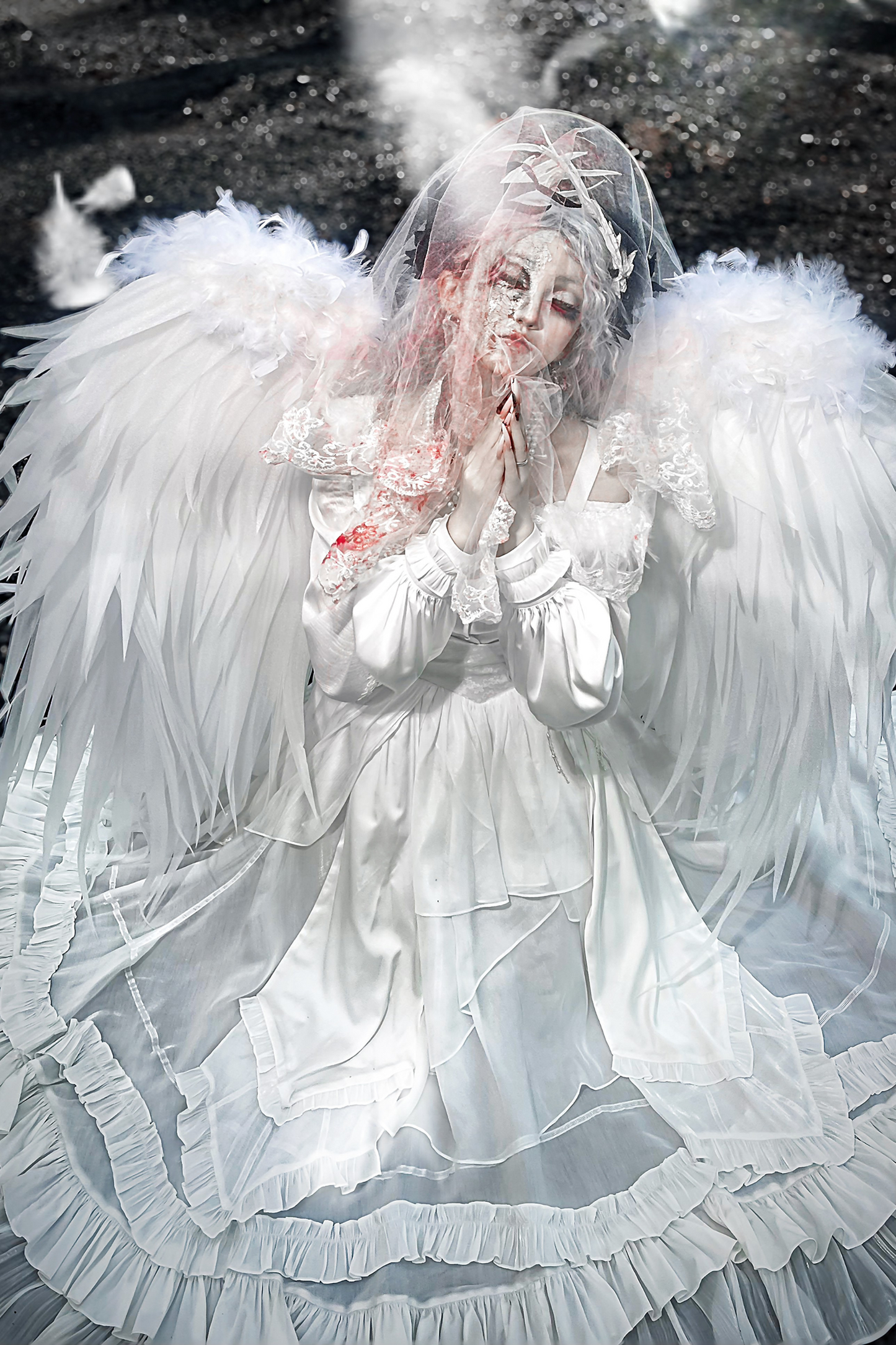 Off-the-shoulder shirt + oversized skirt