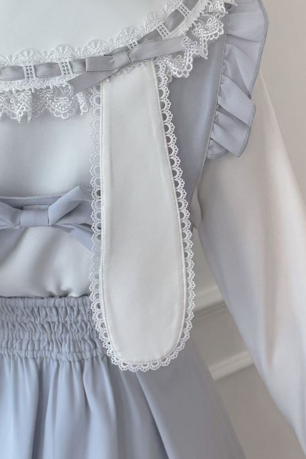 Rabbit Sweet Shirt + Ribbon Suspender Skirt