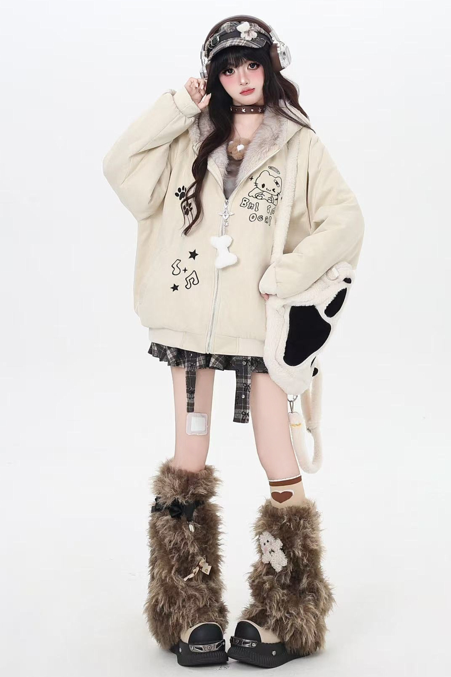 キャットファーフード付きジャケット