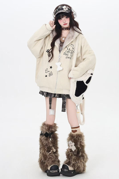 キャットファーフード付きジャケット