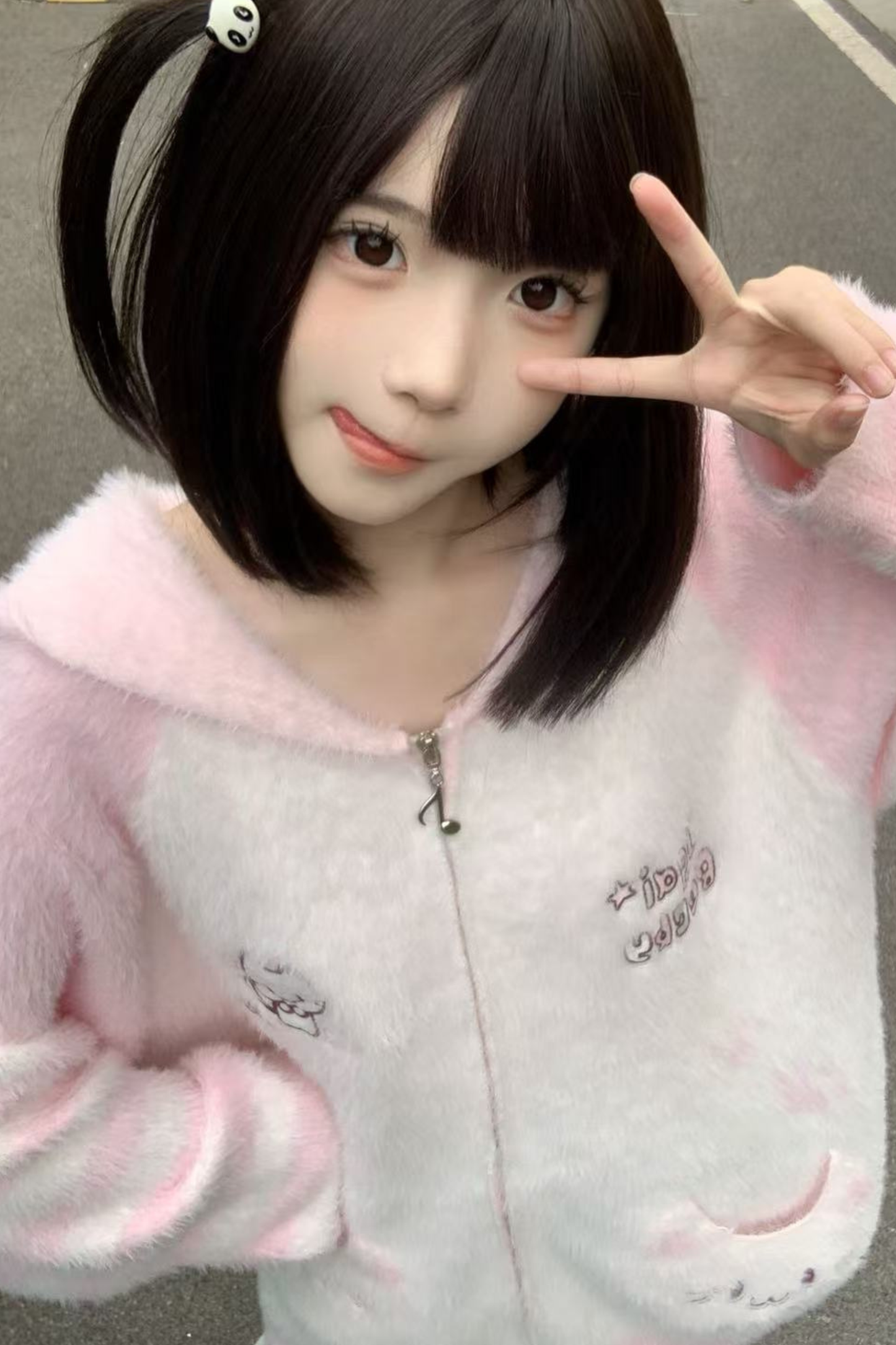 キャットルーズフードジッパーカーディガン