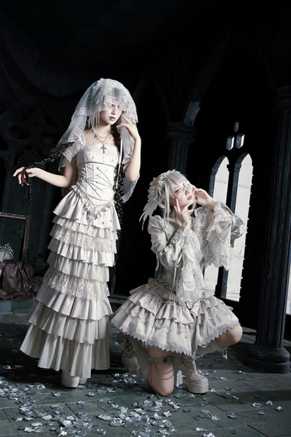 ゴシックロリータスカート+コルセット+ベール+ネックレス+ウエストチェーン